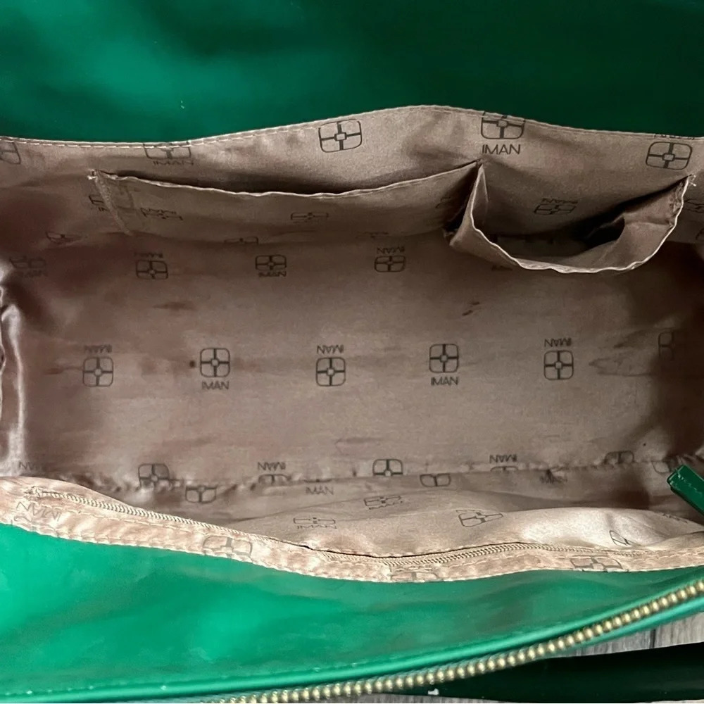 IMAN Faux Leather Purse Tote Handbag Green Gold Studded Designer Luxury Classic - Picture 8 of 12